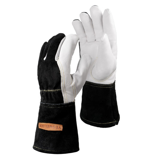 YESWELDER Premium Goatskin TIG Welding Gloves | Top Grain Leather | High Dexterity |True- Fit-L