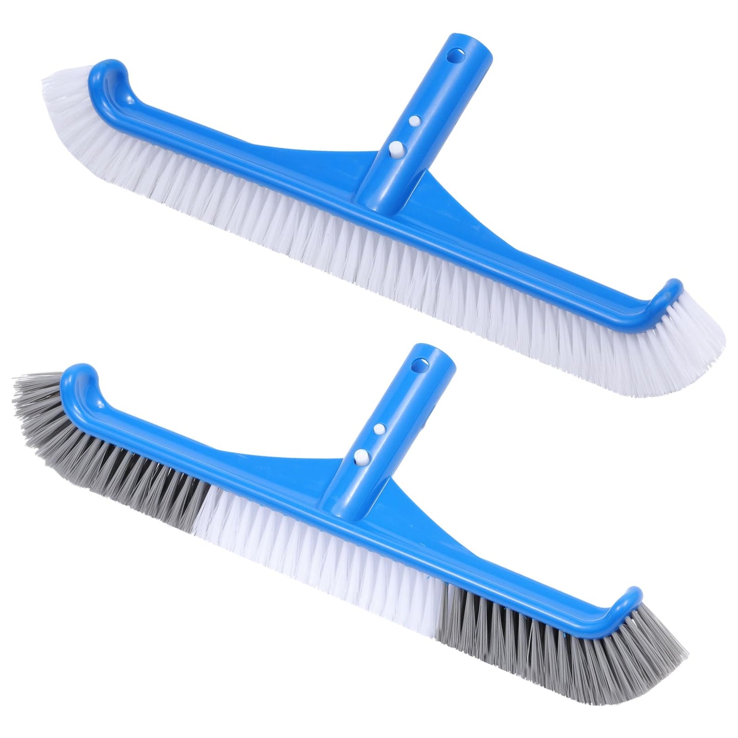 2 Pack Pool Brush, 16.5" Pool Brushes for Wall Cleaning, Premium Nylon Bristles Brush Head with Easy Clip, Curved Ends High-Efficiency Pool Scrub Brush (White, Gray & White)