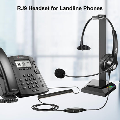 Callez Corded Telephone Headset for Polycom Office Phone with Noise Cancelling Mic, RJ9 Mono Phone Headset Compatible with Polycom Plantronics Avaya ShoreTel Digium Landline Deskphones