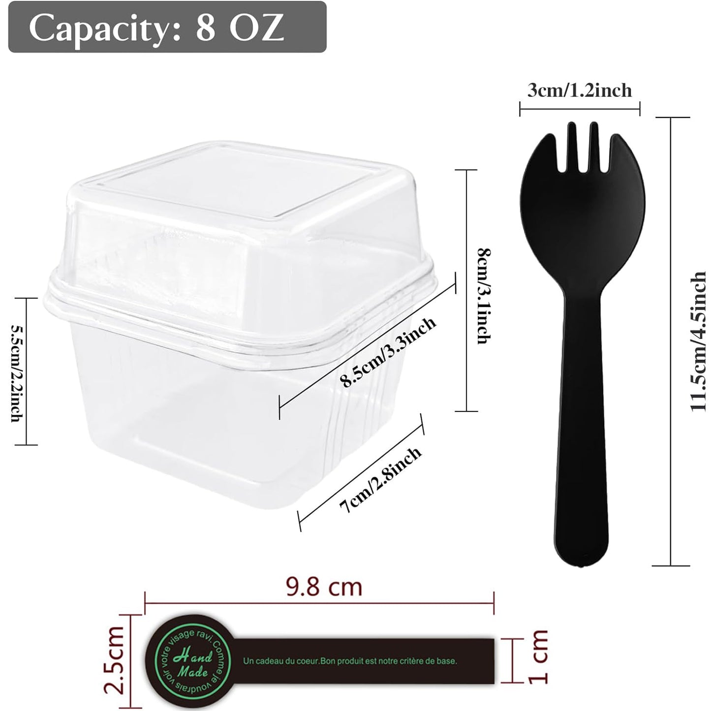 50Pack 8 oz Square Plastic Dessert Cups with Lids and Individually Wrapped Spoons, Clear Disposable Plastic Yogurt Parfait Cups for Cupcake Mousse Yogurt Pudding Mousse Fruits (50Pack)