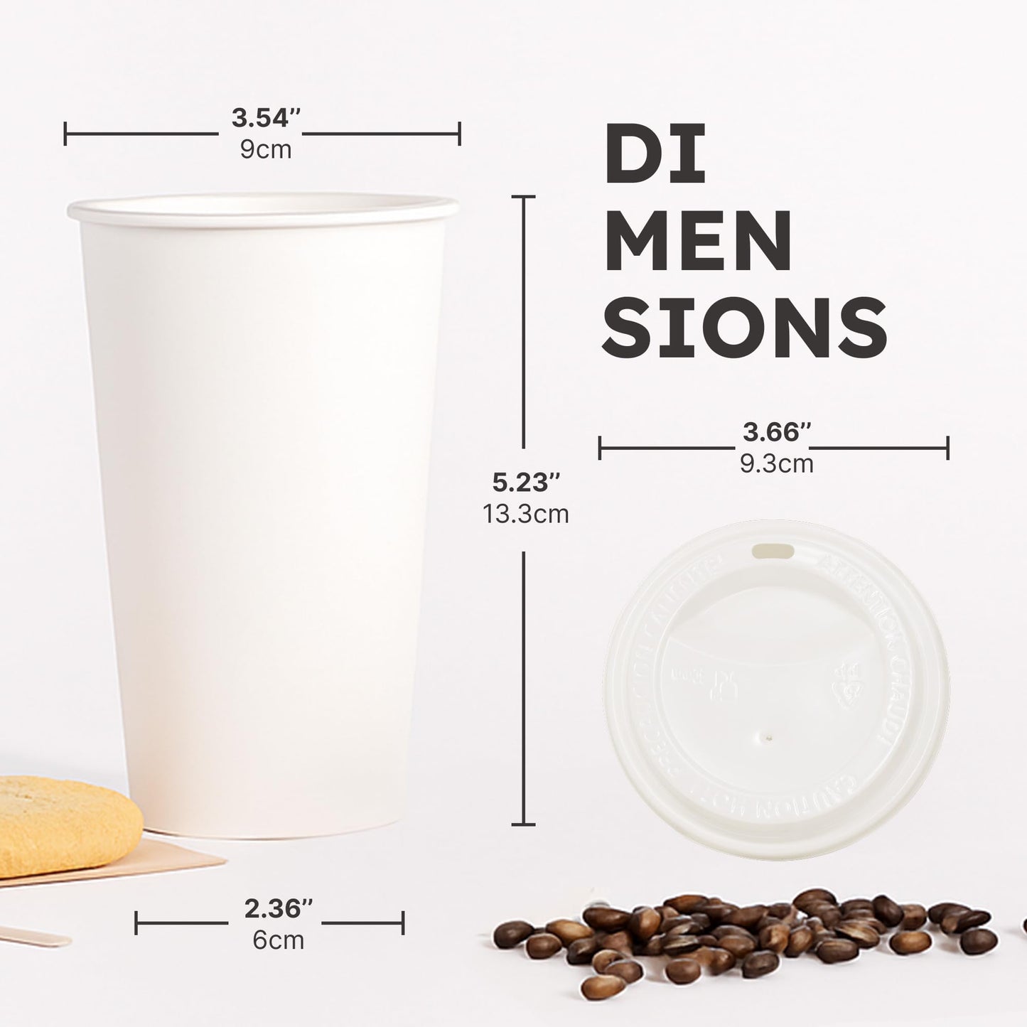 16oz Disposable Coffee Cups with Lids and Sleeves – Set of 50 Disposable Cups for Hot and Cold Drinks – White Paper Cups with Lids and Covers for Thermal Protection – 50 Units, 16oz Each