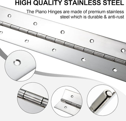 2 Pack Heavy Duty Piano Hinge 11 Inch x 2 Inch Width, 0.047'' Thick Stainless Steel Continuous & Piano Hinge for Cabinet, Door, Toolbox, Wooden Box, Metal Plate, Furniture, Industrial Project
