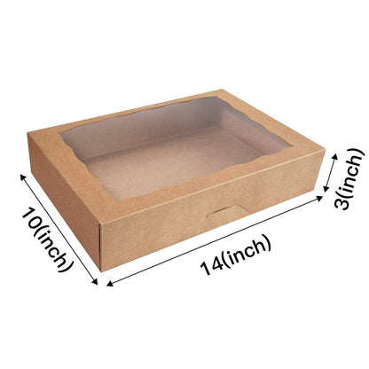 Brown Pastry Bakery Box 14x10x3inch,Large Donuts,Muffins,Cookies Boxes with PVC Window - Auto-Pop up Paper Box Nature Cardboard Take Out Container,Pack of 15 (Brown, 15)
