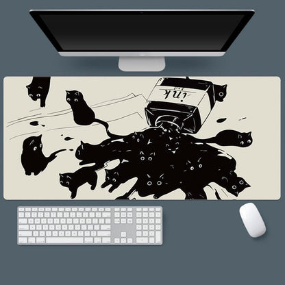 Uniqcasa Gaming Mouse Pad XXL Extended Anime Mouse Pad 31.5x15.7inch, Large Cute Kawaii Big Computer Mouse Mat Desk Pad with Non-Slip Rubber Base and Stitched Edge for Home Office-Black Ink Cat