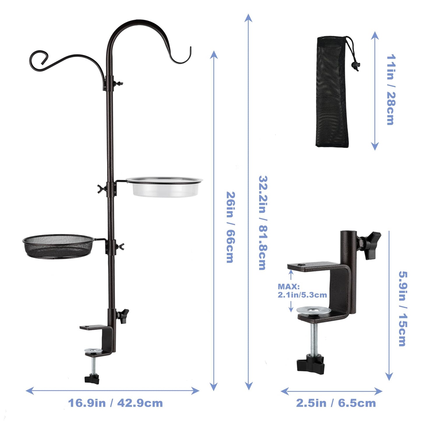 Deck Bird Feeders Deck Hook Bird Feeder Pole Bird Feeding Station,Premium Multi Feeder Hanging Kit with Bird Bath Sock Feeder for Attracting Wild Birds Planter Hanger