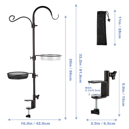 Deck Bird Feeders Deck Hook Bird Feeder Pole Bird Feeding Station,Premium Multi Feeder Hanging Kit with Bird Bath Sock Feeder for Attracting Wild Birds Planter Hanger