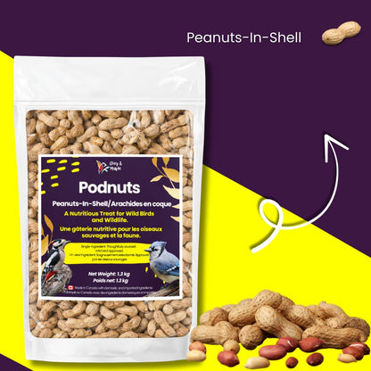 Chirp & Maple, Unsalted Peanuts in Shell for Wild Birds and Wildlife, Raw Unroasted, Podnuts - Wild Bird Food 1.3KG Bag