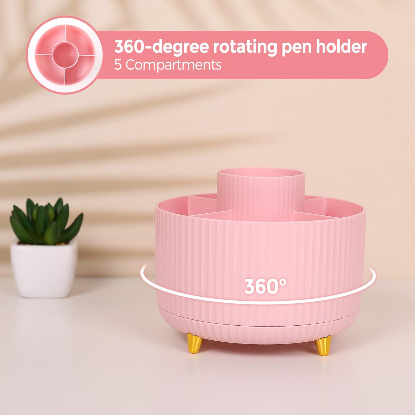 SKYDUE Pink Desk Accessories 10Pcs, 360-Degree Rotating Pen Holder, Stapler, Staple Remover, Tape Dispenser,2pcs Tape Refills, Binder Paper Clips Kit, Scissor,Pink Office Supplies