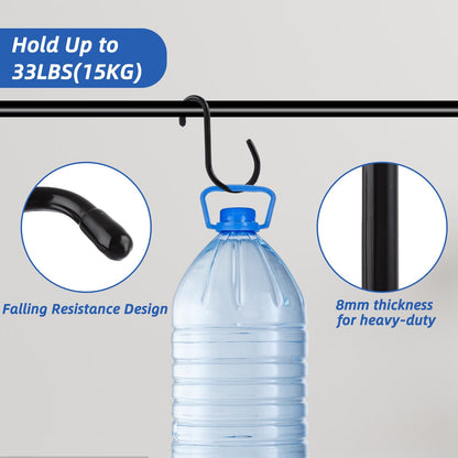 Acrux7 24 Pack 6 Inch S Hooks, Heavy Duty Large S Hook, Black Vinyl Coated Non Slip Metal Large S-Hooks for Hanging Plants, Pots, Garden, Garage, Jeans Hangers