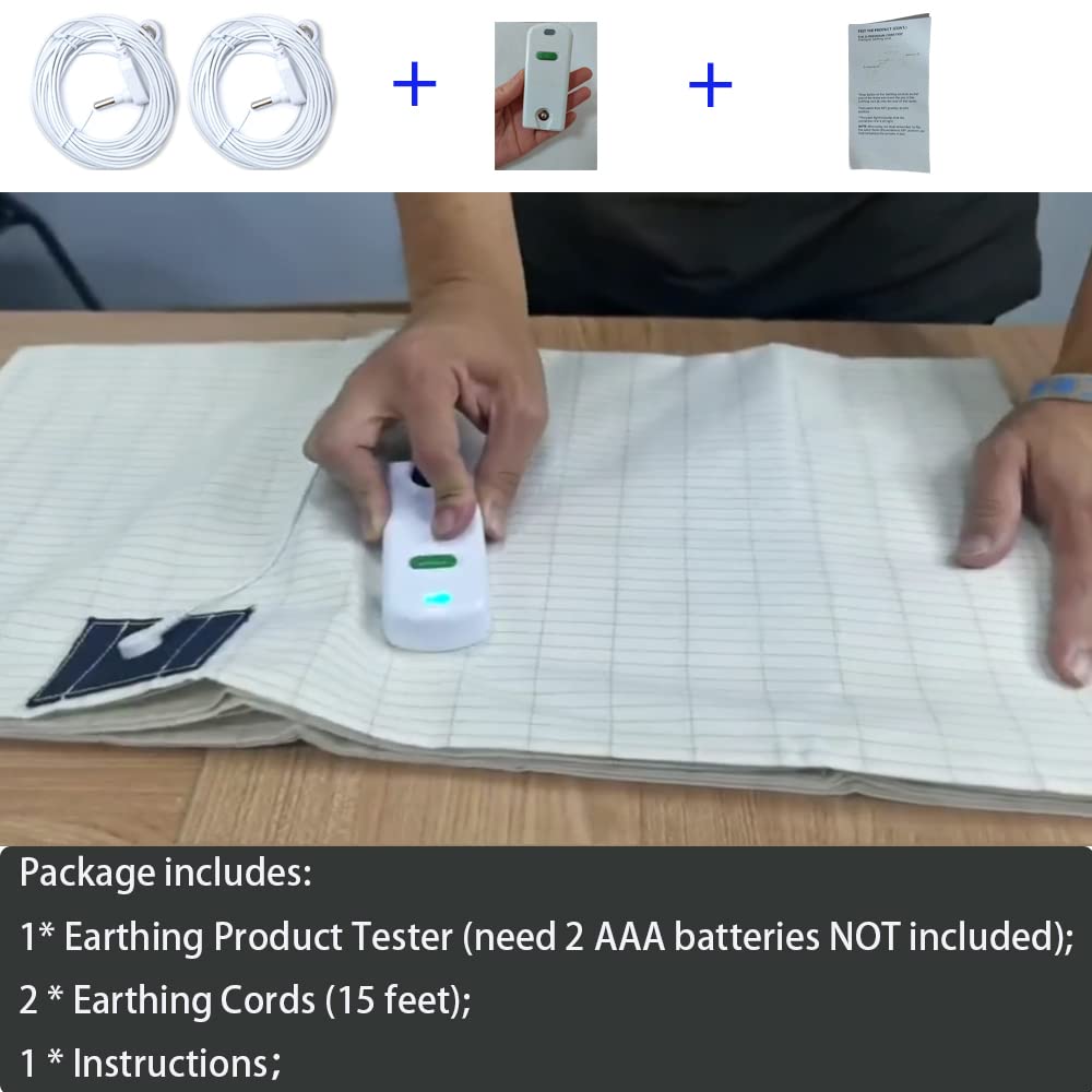 HUNAIGEE Grounding Continuity Tester with 2X 15ft Grounding Cords for Grounding Sheets Use to Test Effectiveness of Earth Connected Products Mats,Pads,Wrist Bands,Blankets,Pillow Case