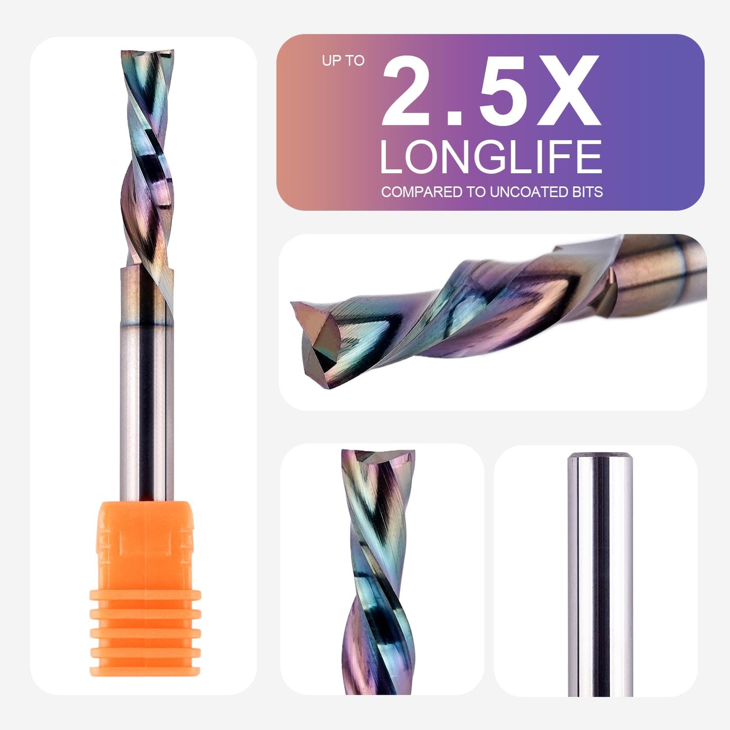 SpeTool 1/4 Shank Down Cut Spiral CNC Router Bits 1/4 inch Cutting Diameter 1 inch Cutting Length with Extra Long Life Coating for Woodwork Mortise Slot End Mill
