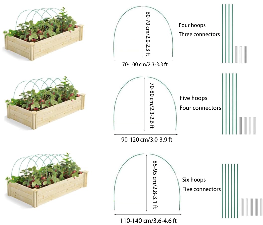 6 Sets of Durable 6mm Fiberglass Garden Hoops for Row Cover Netting, Heavy Duty Greenhouse Hoops Grow Tunnel for Garden Netting, Flexible Garden Hoop Rods, DIY Plant Supports for Raised Beds