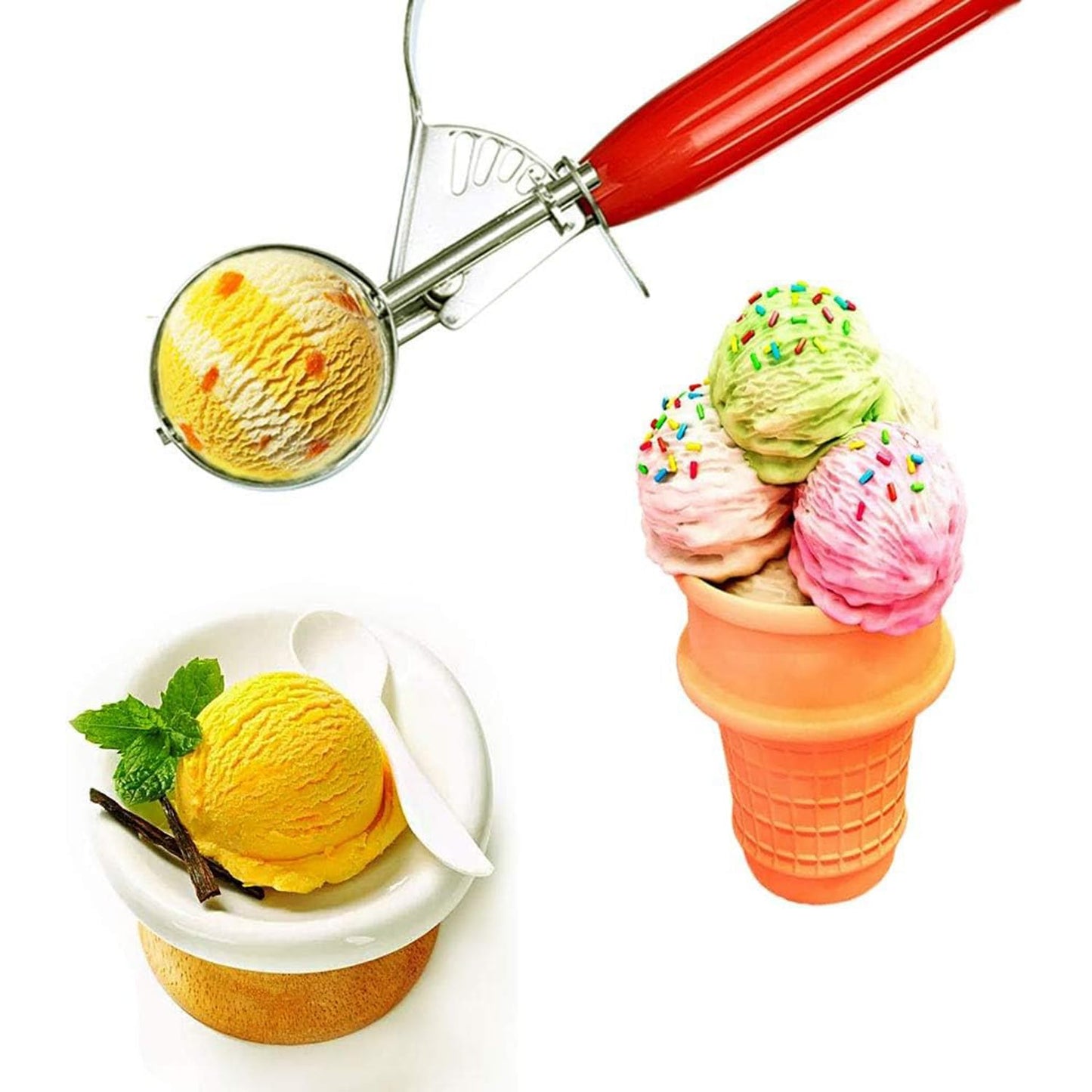 Cookie Scoops, Ice Cream Scoop Set, with Trigger, Kitchen Utensils, 3 Different Sizes, Small-Medium-Large, Baking Supplies, Meatball Maker Tool, Stainless Steel with Plastic Handles