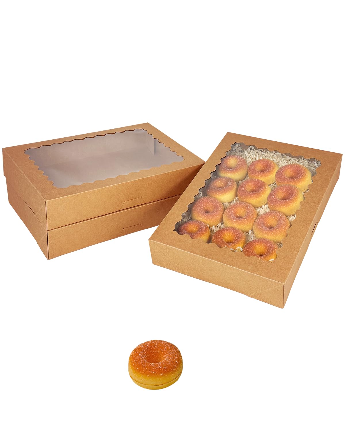 qiqee Brown 14x10x2.5 Inch Cookie Box with Window 12Pcs Bakery Pastry Macaron Bakery Box For Packaging (Auto-pop Up)