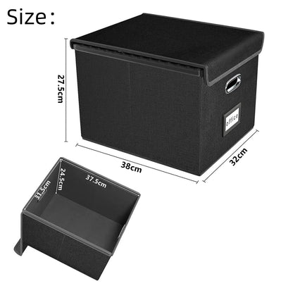 WEIANG Portable File Organizer Box, File Storage Box with Lid, Collapsible Linen Hanging Filing Storage Boxes with Plastic Slide, Durable Hanging File Box for Office/Decor/Home (Black,1pc)