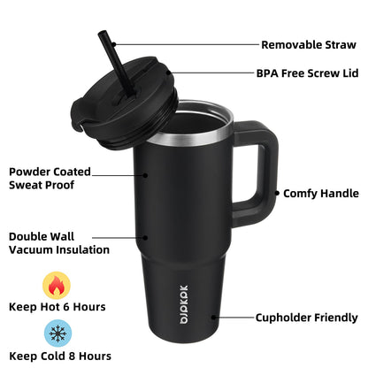 BJPKPK 30oz Stainless Steel Insulated Tumbler with Handle and Lid Straw Travel Coffee Mug Thermal Cup,Black