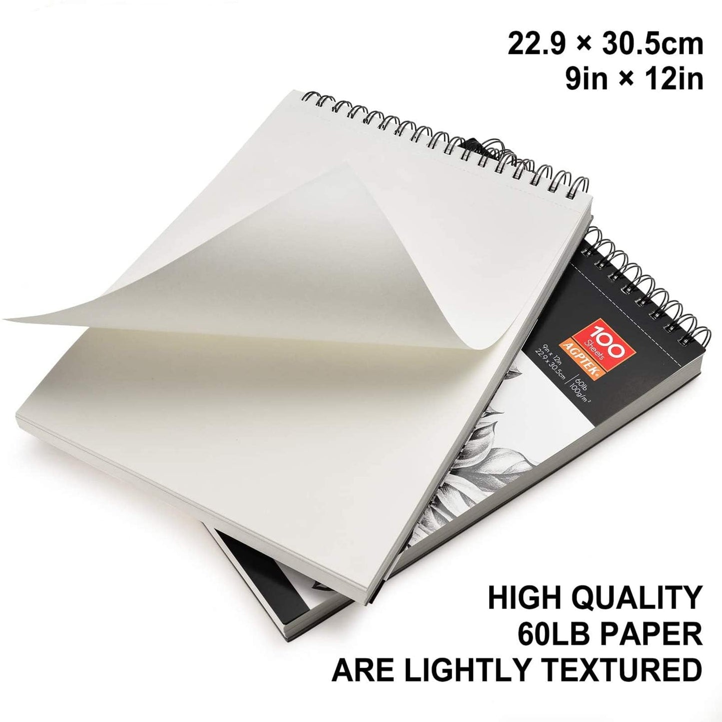 2 Pack Sketch Books, AGPtEK Art Drawing Pad, Drawing Paper 9 X 12 inch, 100 Sheets in Each Pack, 60lb/100g，Ideal for Watercolor, Acrylic Art, Sketching and Noteboo2 Pack Sketch Books