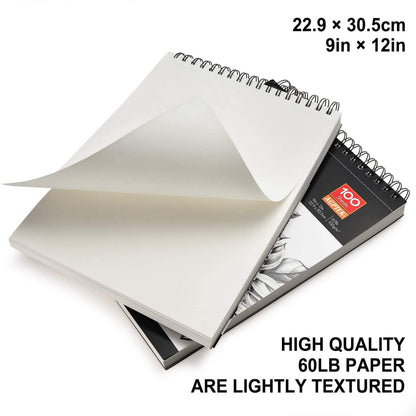 2 Pack Sketch Books, AGPtEK Art Drawing Pad, Drawing Paper 9 X 12 inch, 100 Sheets in Each Pack, 60lb/100g，Ideal for Watercolor, Acrylic Art, Sketching and Noteboo2 Pack Sketch Books