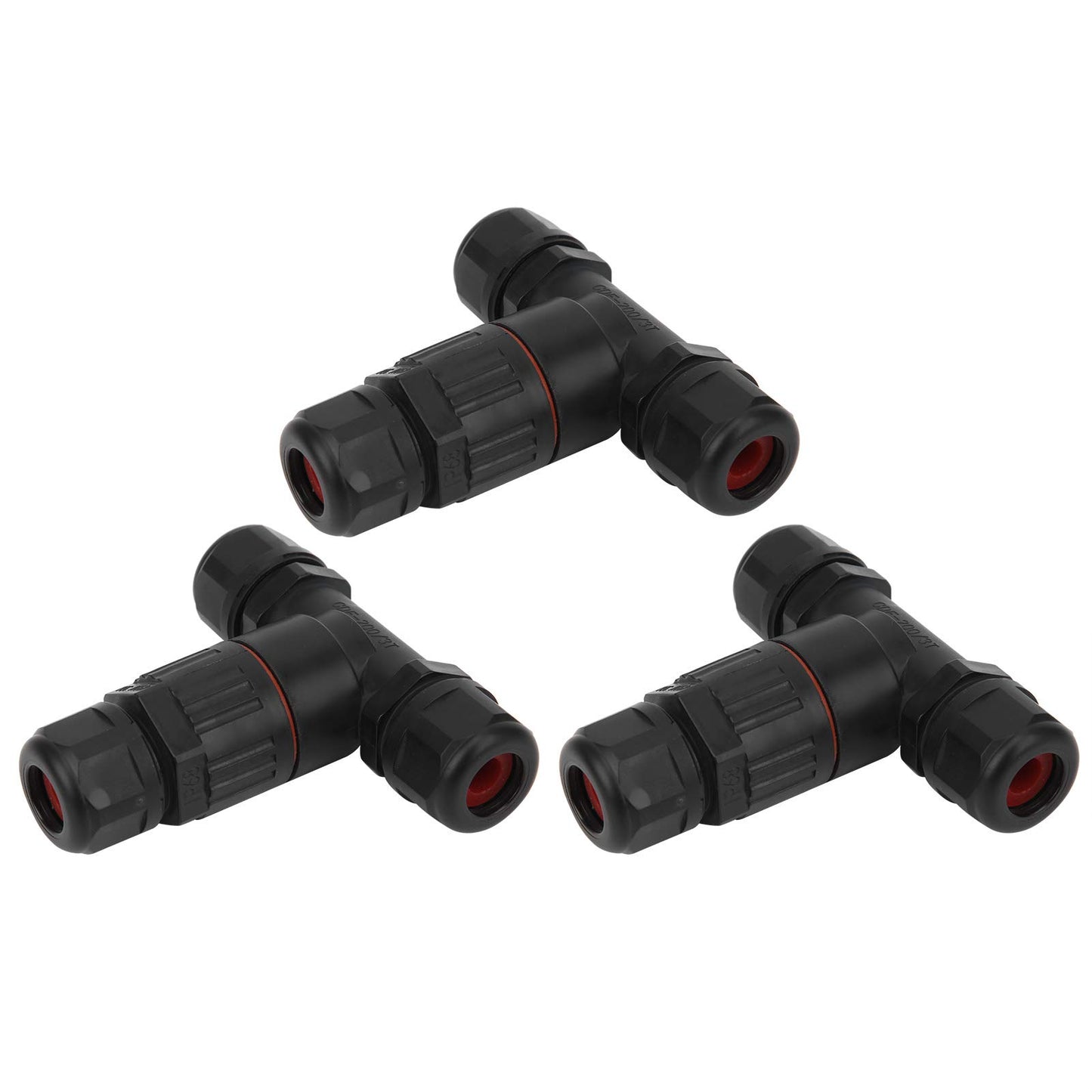 Walfront 3Pcs IP68 3 Way Waterproof Connector, Electrical Cable T Shape Outdoor Junction Box for Outdoor LED Deck Light Wire Range Ø5-10mm