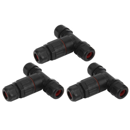 Walfront 3Pcs IP68 3 Way Waterproof Connector, Electrical Cable T Shape Outdoor Junction Box for Outdoor LED Deck Light Wire Range Ø5-10mm