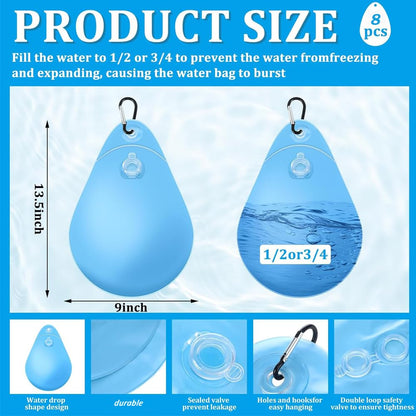 16 Pack Pool Cover Weights with Hooks,Above Ground Pool Cover Weights,Thick PVC Pool Leakproof Water Bags,Pool Cover Hanging Bag,Antifreezing Winter Pool Cover Weights