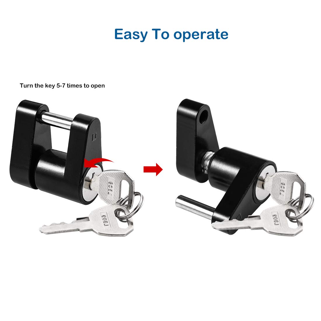 CZC AUTO Black Trailer Hitch Coupler Lock, Dia 1/4 Inch, 3/4 Inch Span for Tow Boat RV Truck Car's Coupler (2 Pack keyed Alike, Black)
