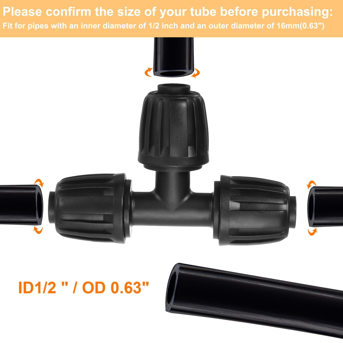 uxcell 15Pcs 1/2" Drip Irrigation Fittings Lock Barbed Tee Connectors for 1/2 Inch Tubing (16mm OD) Drip Tubing Barbed Connectors for Irrigation Tubing