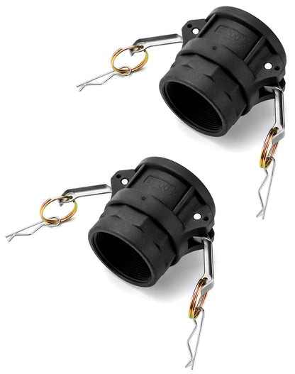 QWORK Camlock Coupling Fitting, Type D Cam Lock Fitting Pipe Fitting, 2 Pack Polypropylene Cam & Groove Fitting- -2" Female Coupler x 2" NPT Female, Black