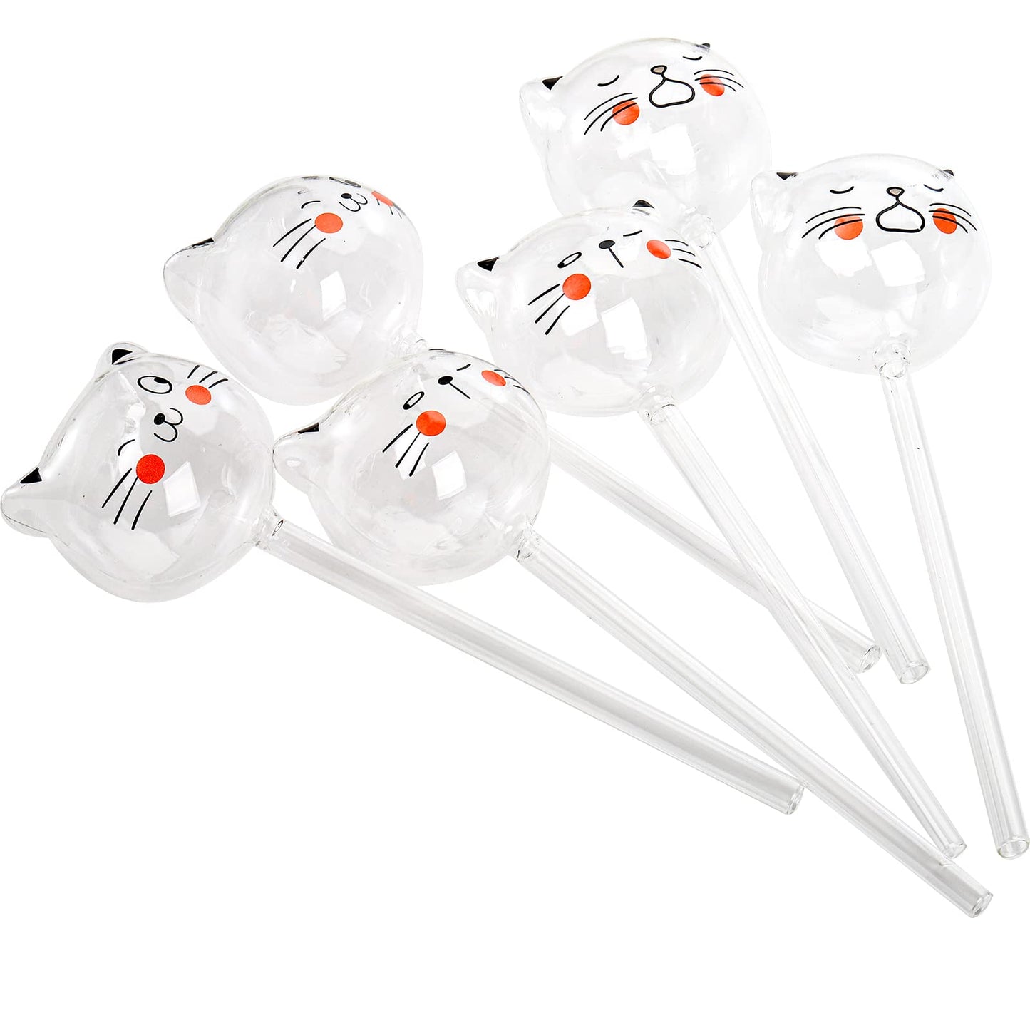 SOUJOY 6 Pieces Plant Watering Globes, Glass Self Watering Bulb, Hand Blown Cat Shape Automatic Water Spike Device for Indoor and Outdoor Plants