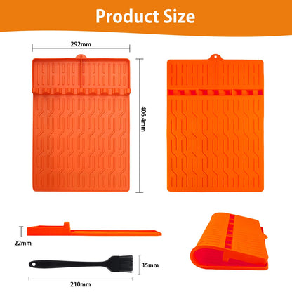 2 Pack Silicone Grill Mats for Blackstone Griddle, Non-Stick Griddle Accessories, Includes 2 BBQ Brushes for Outdoor Grill and Kitchen Use