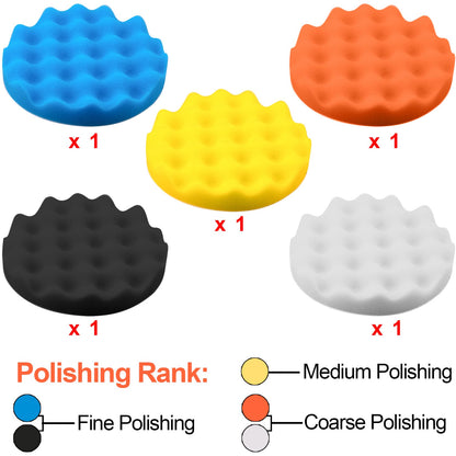 SIQUK 17 Pieces Drill Polishing Kit 5 Inch Buffing Pads Car Foam Polishing Pads Waxing Bonnet Drill Buffer Attachment for Drill