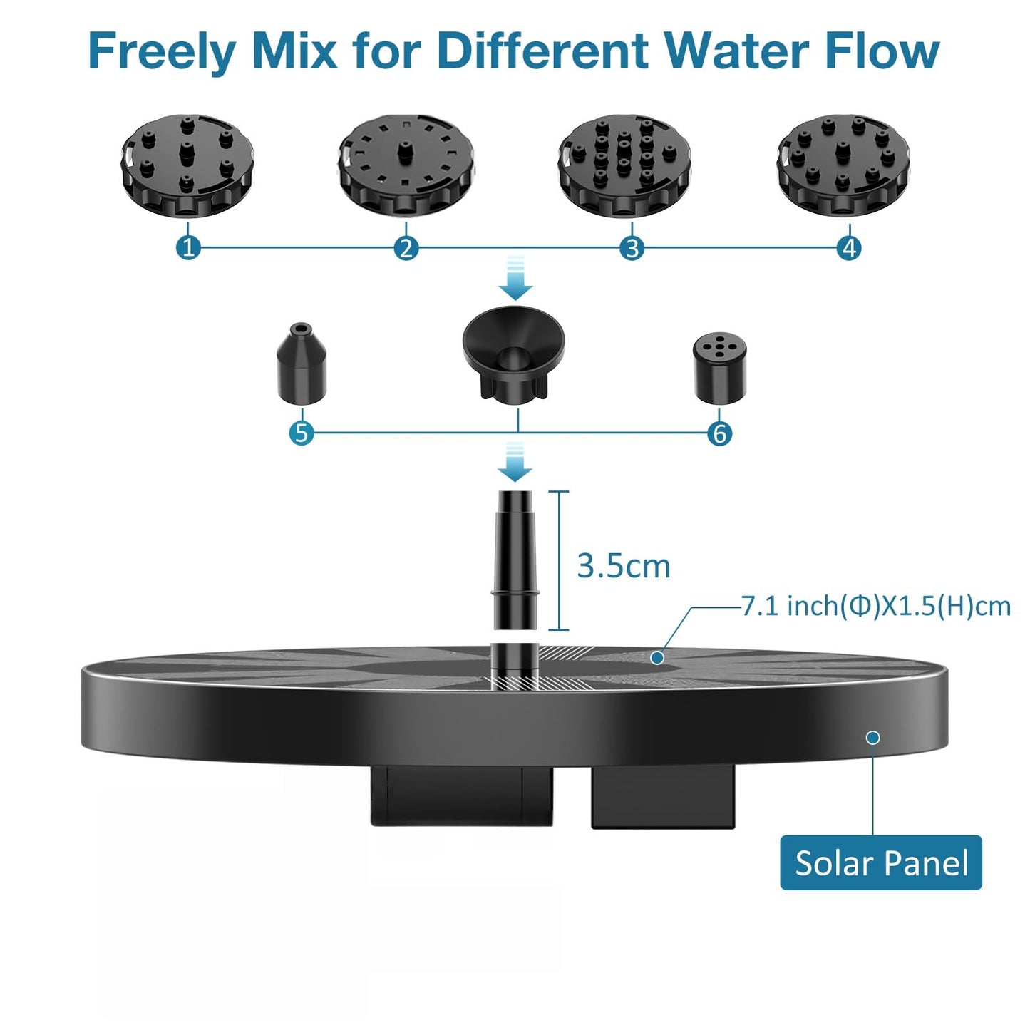 AISITIN 3.5W Solar Fountain, Solar Powered Water Fountain, Easy Setup Solar Fountain Pump for Bird Bath, Outdoor, Garden, Pond, Pool