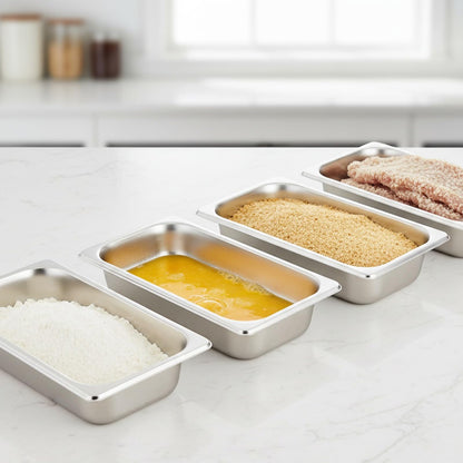 TOPZEA Set of 4 Stainless Steel Steam Table Pan 1/3 Size, 2.5" Deep Anti-Jam Breading Tray, Buffet Dinner Food Serving Hotel Pan for Food Warmer, Preparing Bread-Crumb Dish, Marinating Meat