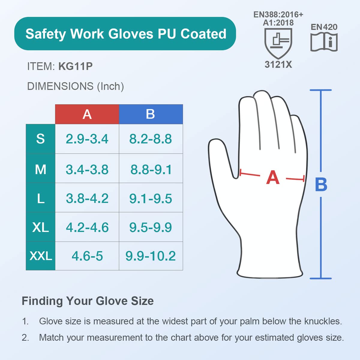 Safety Work Gloves PU Coated-12 Pairs,KAYGO KG11PB, Seamless Knit Glove with Polyurethane Coated Smooth Grip on Palm & Fingers, for Men and Women, Ideal for General Duty Work (L, Black)