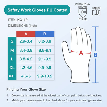 Safety Work Gloves PU Coated-12 Pairs,KAYGO KG11PB, Seamless Knit Glove with Polyurethane Coated Smooth Grip on Palm & Fingers, for Men and Women, Ideal for General Duty Work (L, Black)