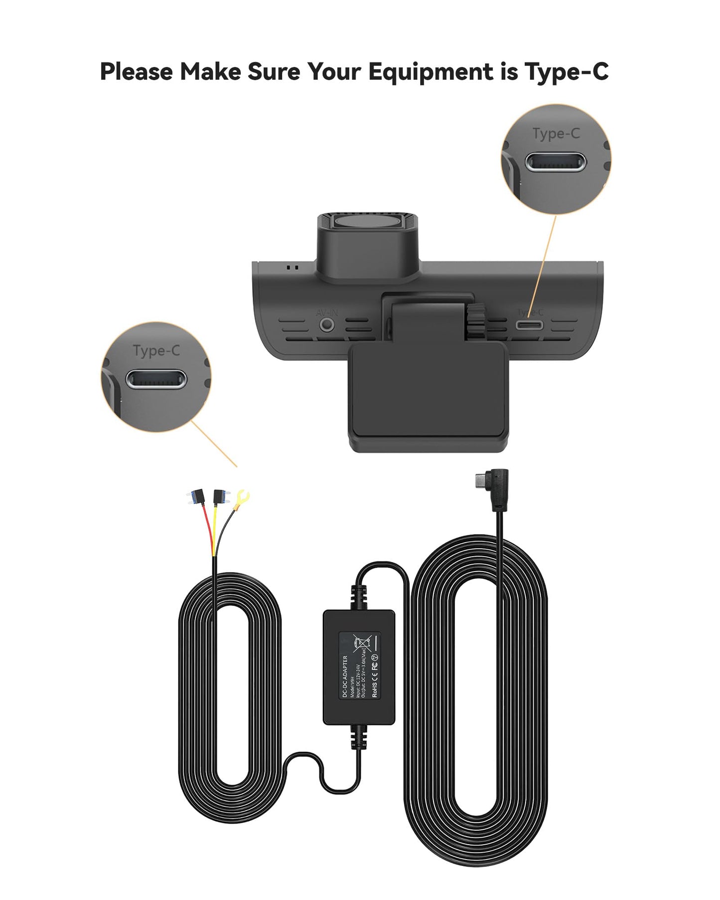 REDTIGER F7N Dash Cam Hardwire Kit, 21.3ft USB C-Port Hard Wire Kit for Dashcam,Converts 12V-24V to 5V/2.5A Low Voltage Protection