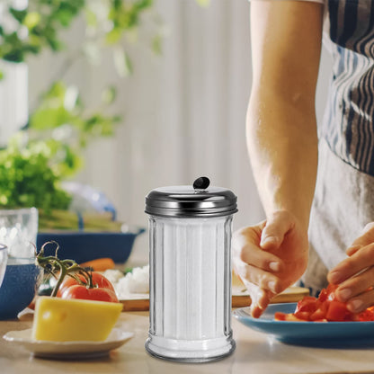 Tebery 4 Pack Sugar Shaker Dispenser Airtight, 12 Oz Thick Glass Sugar Pourer Container with Pour Flap Lid, Powdered Creamer Spice Dispenser for Coffee Bar, Salt, Pepper, Retro Style
