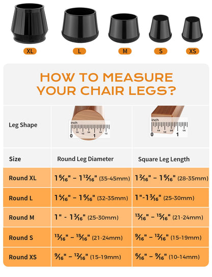 24 PCS Silicone & Felt Chair Leg Floor Protectors for Hardwood Floors - Furniture Pads, Chair Leg Covers/Cups - No Noise & Scratch-Proof - Round XS (Fits 9/16" to 12/16" / 15-19mm), Black