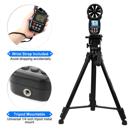 AIOMEST Handheld Wind Speed Chill Temperature Meter Tester, Digital Anemometer for Air Flow, Velocity, Air Pressure, Humidity Altimeter Gauge, AI-100WM