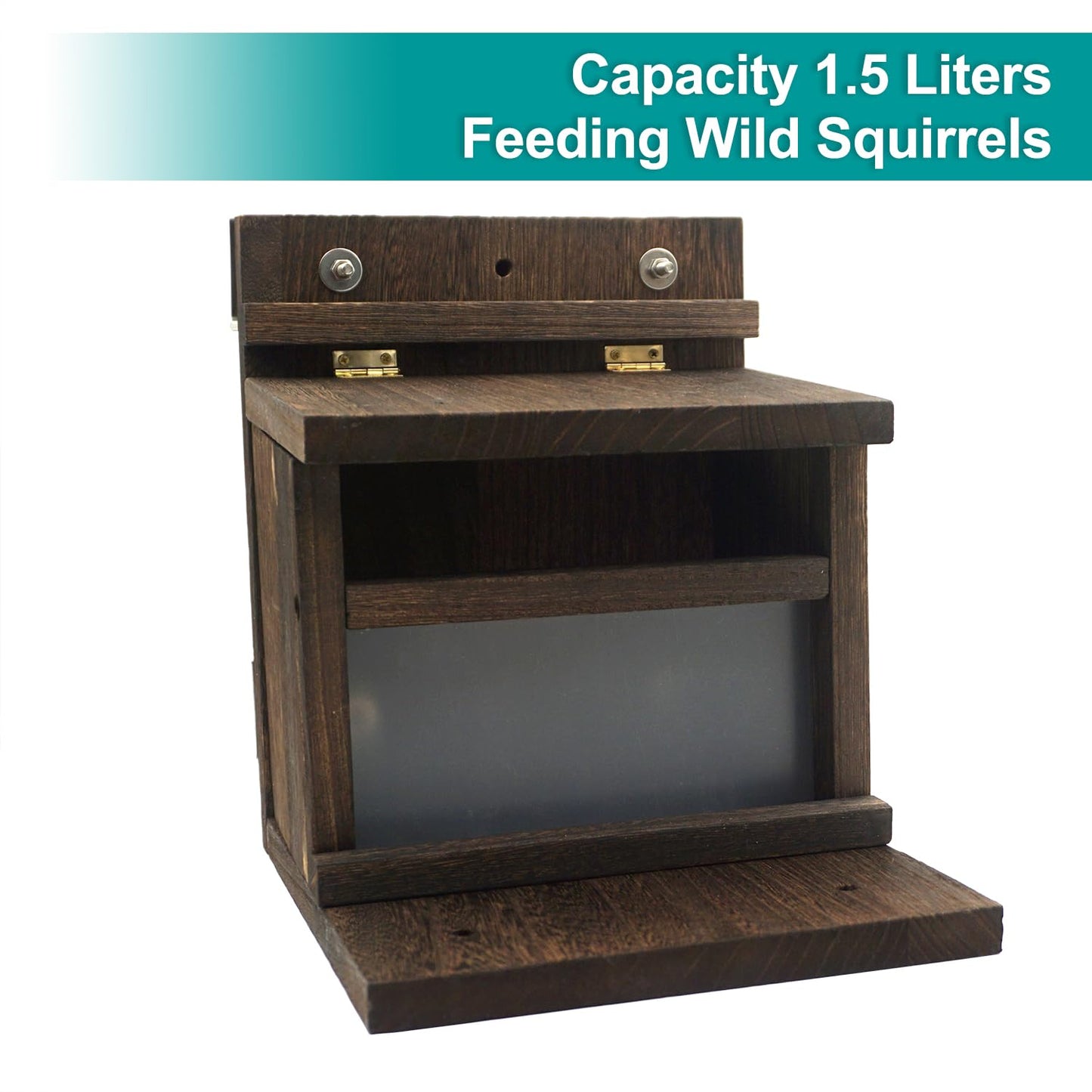 Zeqeey Wooden Squirrel Feeder, Large Capacity, Surface Treatment with Mounting Bracket Compatible with Wall Tree Railing Handrail and Fence