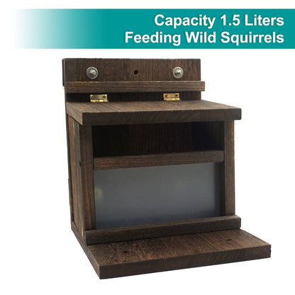 Zeqeey Wooden Squirrel Feeder, Large Capacity, Surface Treatment with Mounting Bracket Compatible with Wall Tree Railing Handrail and Fence