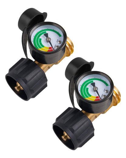 SHINESTAR Upgraded Propane Tank Gauge for 5-20 lb Propane Tank with QCC1 Connection, Accurate Gas Level Indicator, Perfect for BBQ and RV Camper, Easy to Install, 100% Solid Brass (2-Pack)