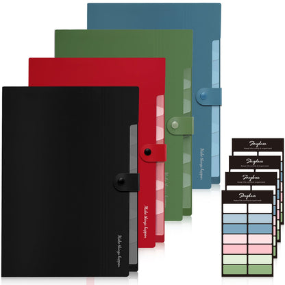 SKYDUE 8 Pockets Accordion File Organizer, Expanding File Folders, Portable Document Paper Organizer, A4 Letter Size, Snap Closure, Pack of 4