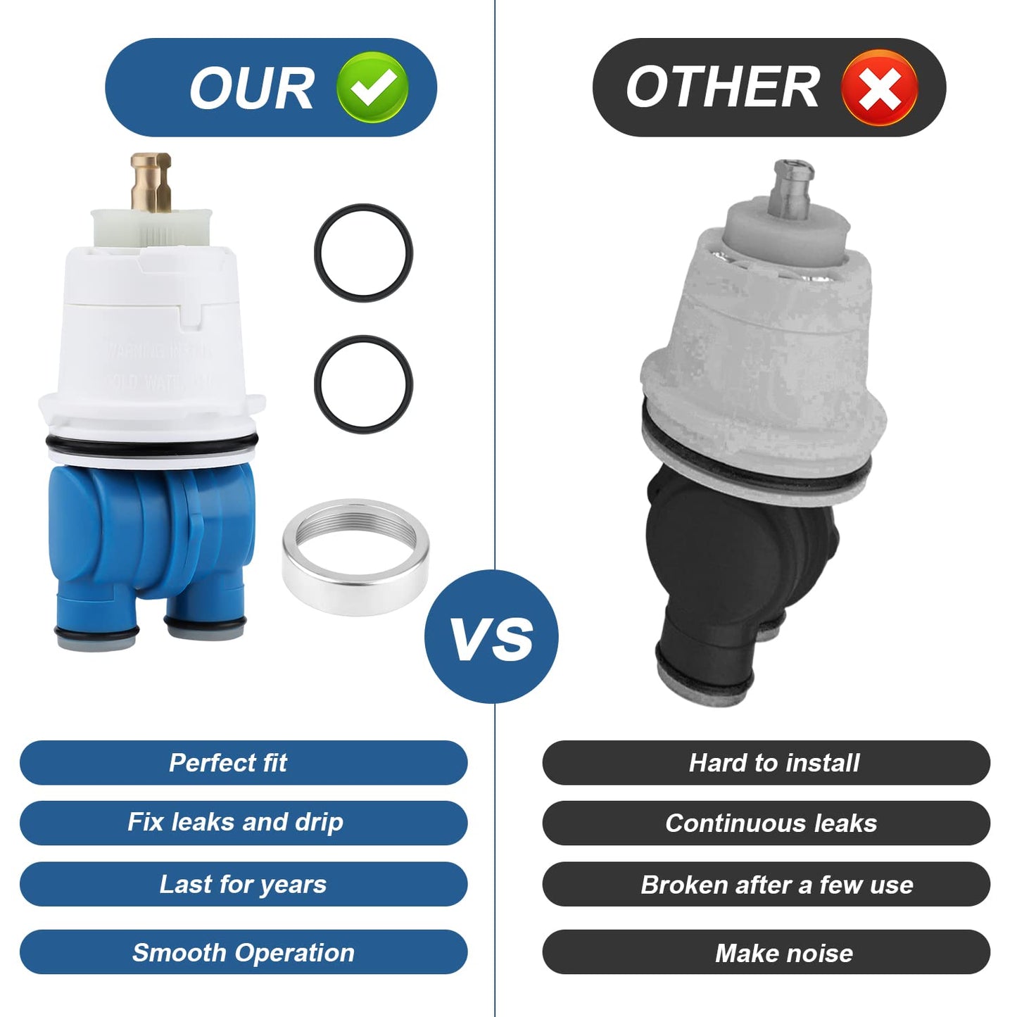 RP19804 Shower Cartridge Replacement for 1300/1400 Series with RP22734 Bonnet Nut Replacement Compatible with Delta Monitor Coarse Inlet Valve and Single Handle Trim Kit
