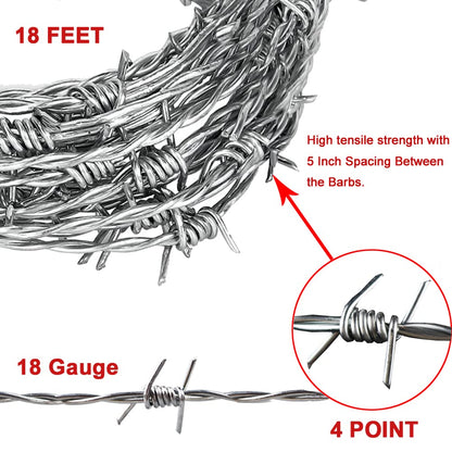 4 Point Barbed Wire, 18 Gauge Real Barb Wire Roll 40 Feet Barbwire for Fence, Baseball Bat, Bird Feeder, Garden & Crafts