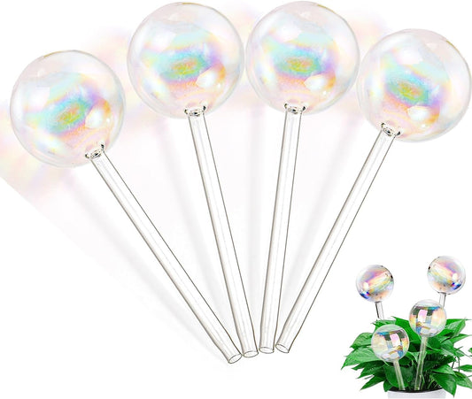 Yopay 4 Pack Plant Watering Bulbs, Hand Blown Glass Self Watering Spikes Globes, Rainbow Gradient Color Indoor House Plant Automatic Water Bulb, Medium Size 8.7" L x 2.8" D