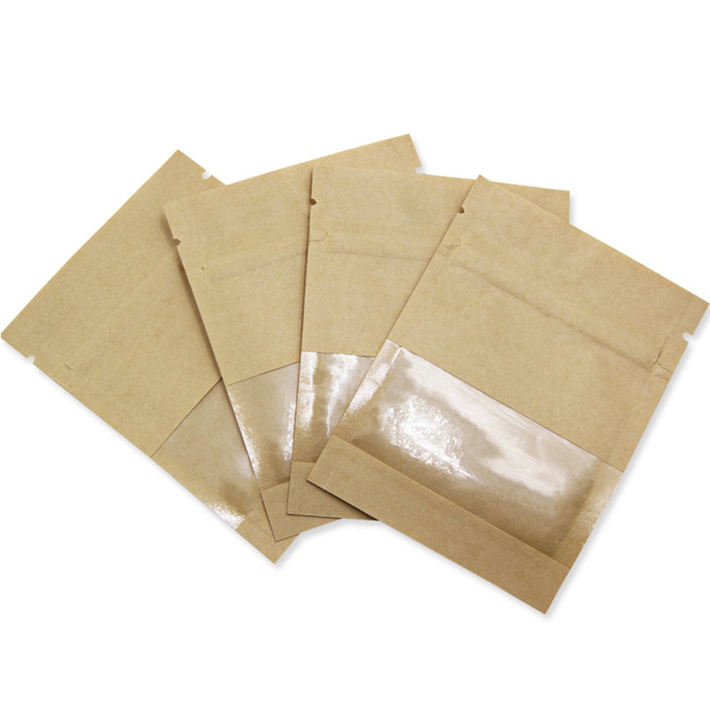WACCOMT Pack Kraft Paper Small Seed Packets Resealable Bags Seeds Envelopes Garden Collecting for Flower Vegetable Storage with Clear Window Zipper Heat Seal Packaging (100, 9x13cm(3.54x5.12 inch))