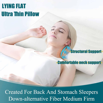 6.5cm Ultra Thin Flat Pillows for Sleeping Standard Size, 2.5 in Slim Bed Pillow for Stomach Back Sleeper, Low Profile Pillow Hypoallergenic White 46x66 cm