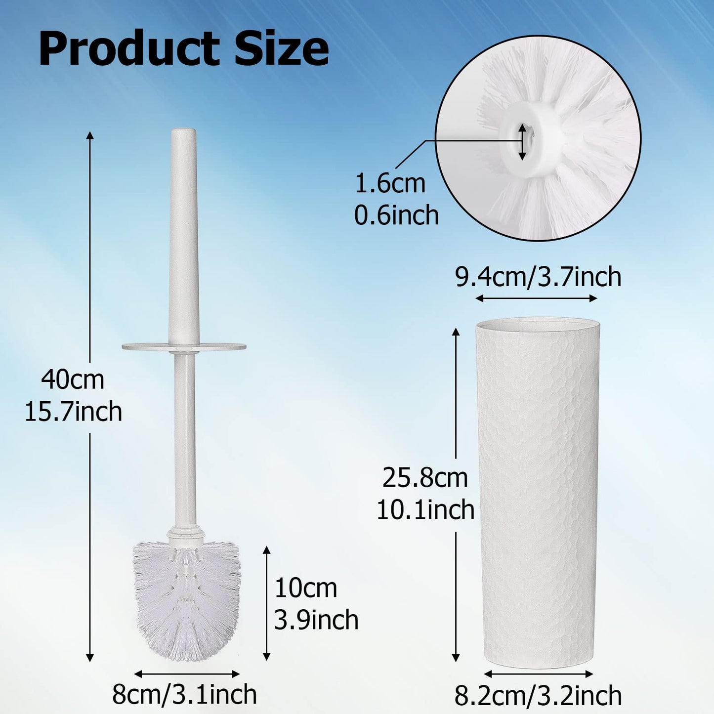 Topsky 2-Pack Closed Toilet Brush Compact Toilet Brush and Holder Plastic Round Barrel Loo Brush with Replacement Toilet Brush Head (White)
