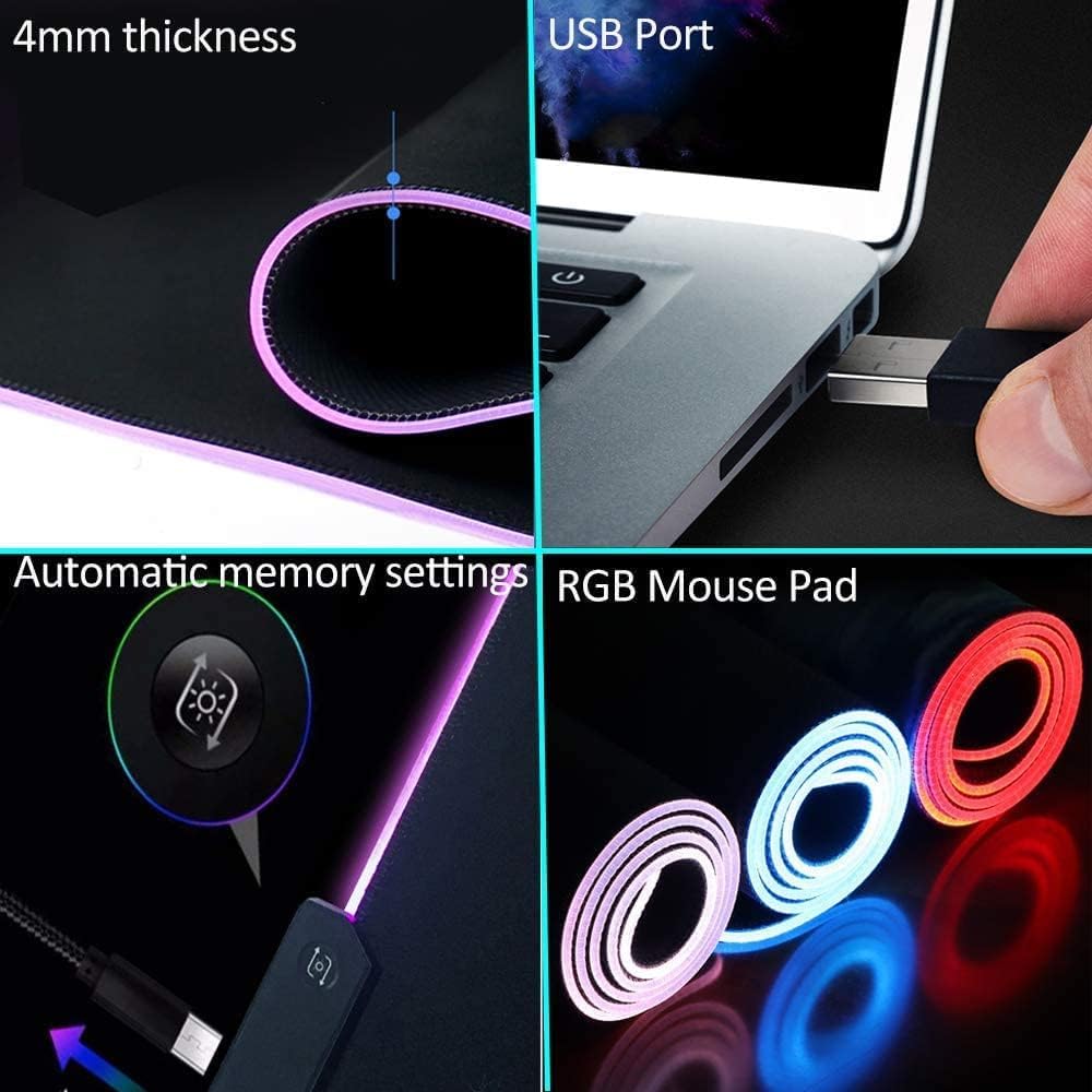RGB Gaming Mouse Pad - Mousepad, XXL Extended 12 LED Modes Mouse Mat Non-Slip Rubber Base, Large Computer Keyboard Mousepad for Computers, PC, Laptop and Office, Desk Pad 31.5X 11.8in